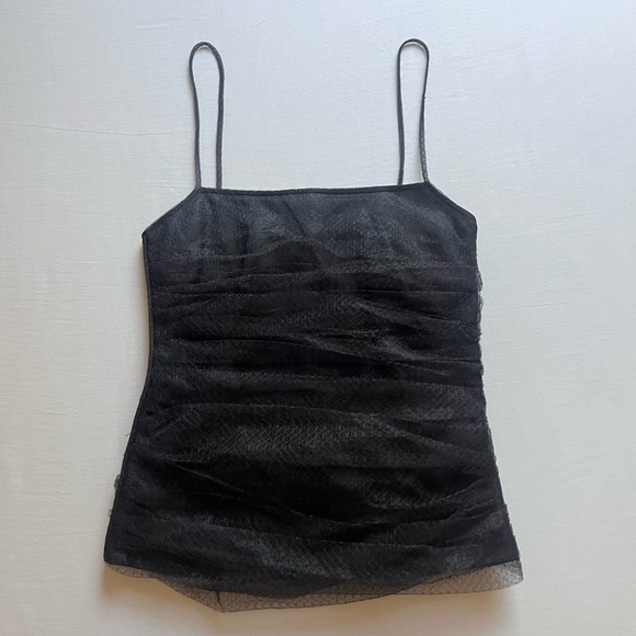 Scanlan Theodore Tops - NWT SCANLAN THEODORE black tulle lace mesh ruched cropped tank top